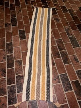 Handwoven Cream, Mustard, Taupe  & Dark Charcoal Gray 60” Stripe Table Runner